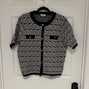 Sioni Black and White Patterned Cardigan
